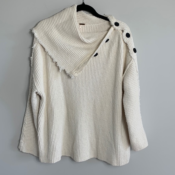 Free People On My Side Pullover Button Turtleneck Sweater Cream Size Medium - Picture 6 of 15